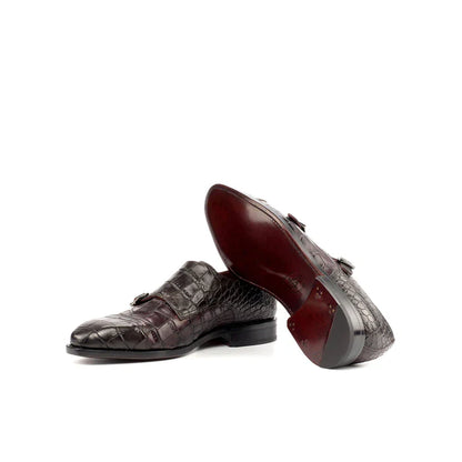 Aligator Leather Double Monk Shoes
