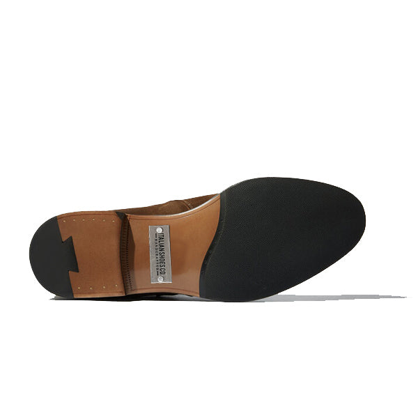 Classy Suede Brown Italian Leather Around Buckle Strap Boots