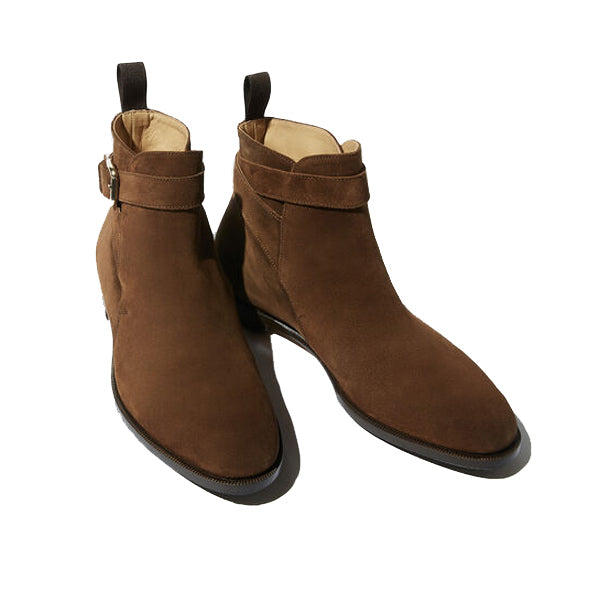 Classy Suede Brown Italian Leather Around Buckle Strap Boots