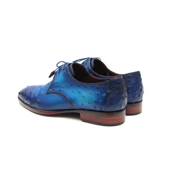 Derby Blucher Genuine Blue Leather Hand Painted Shoes