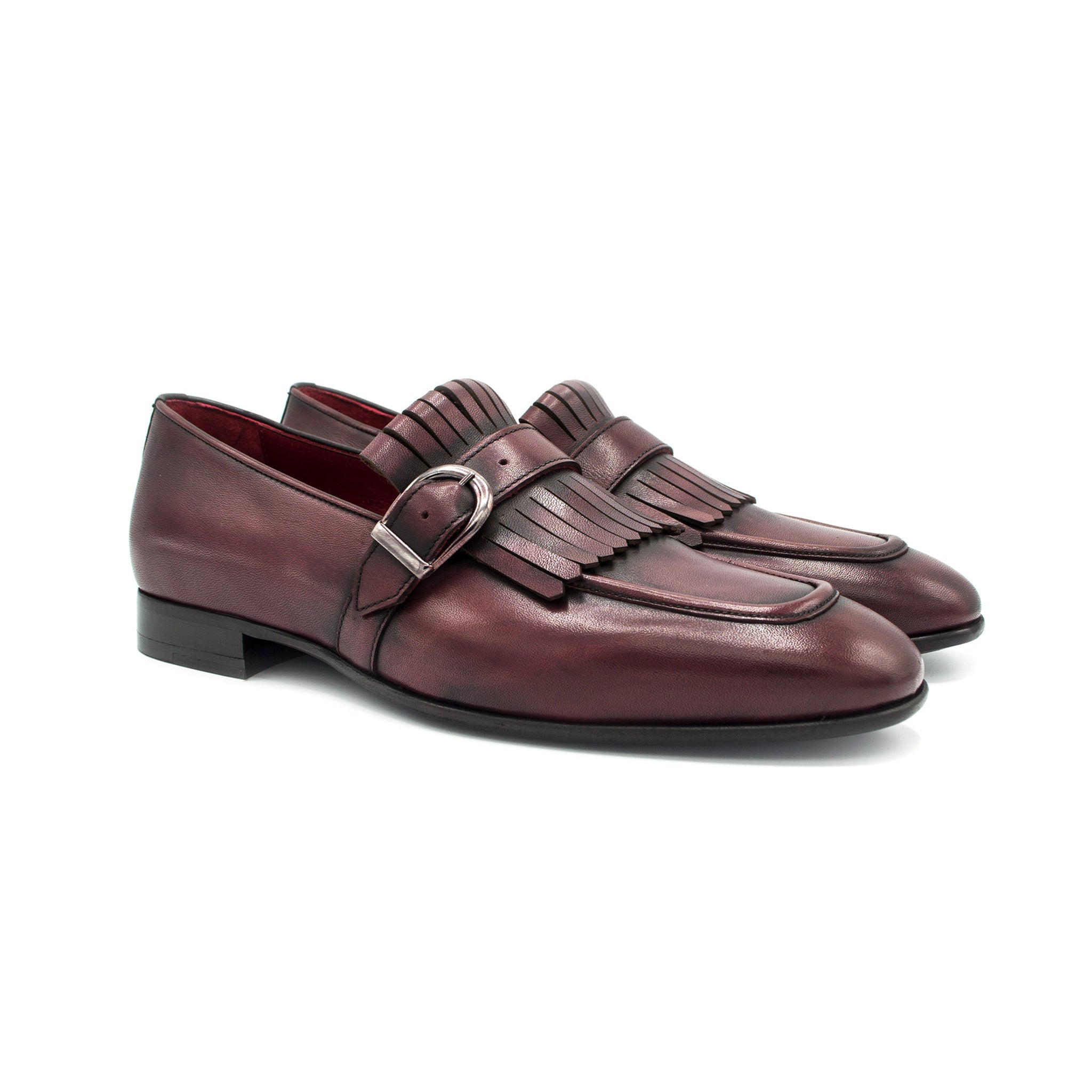 Wine Single Monk Strap Shoes