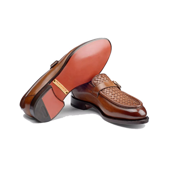 Single Buckle Light Brown Leather Hand Crafted Loafer