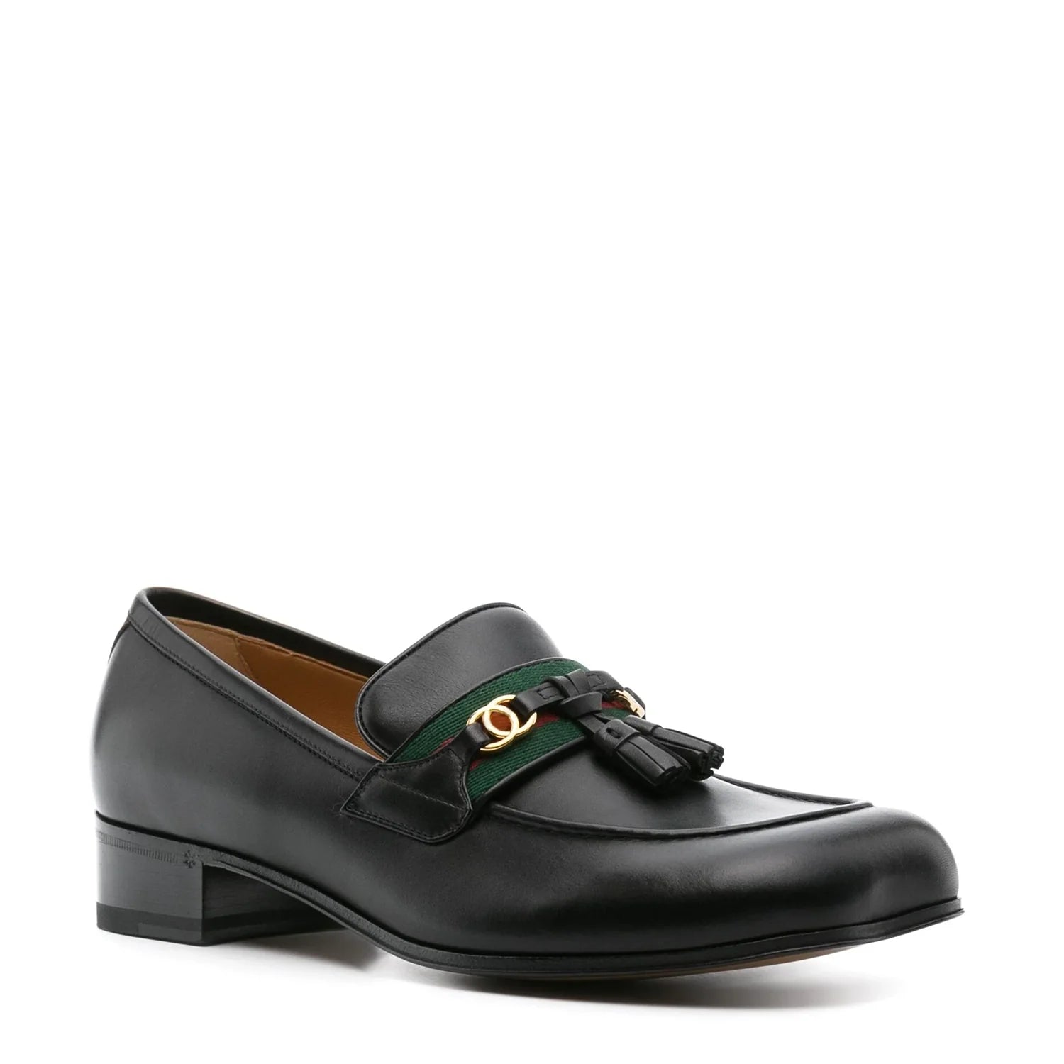 Black Leather Web Detailed Loafers