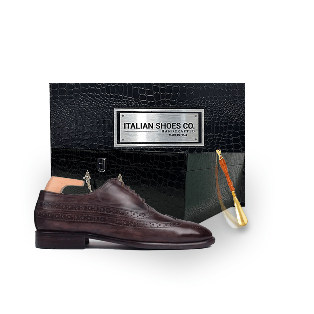 Wingtip Oxford Brogue Burgundy Leather Hand Crafted Shoes