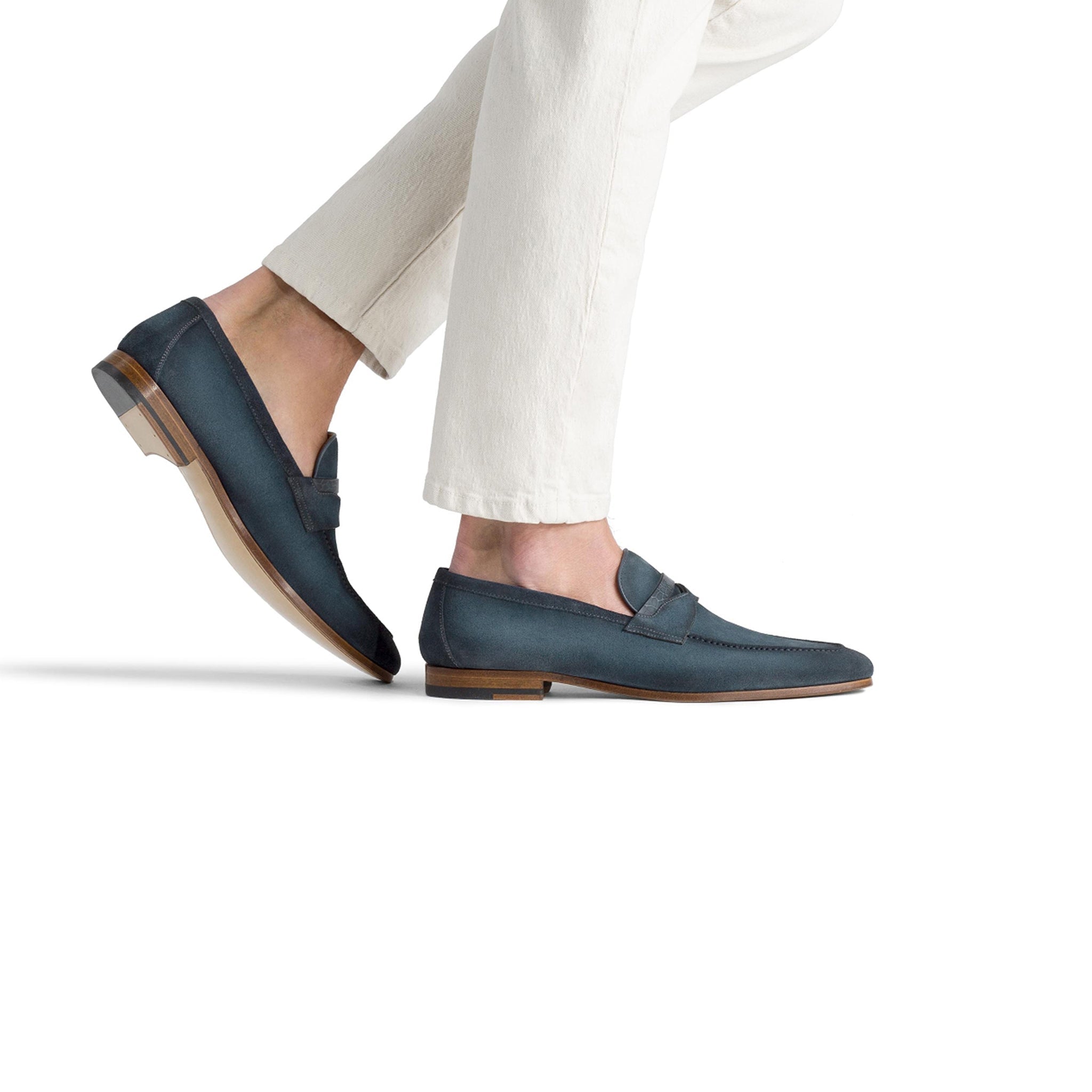 Navy suede  Utilizes Classic Penny Loafer
