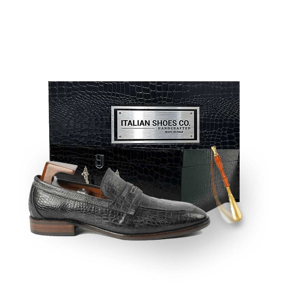 Embossed Matt Black Leather Penny Loafer