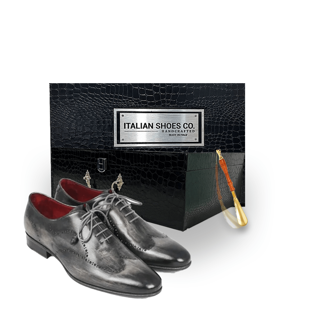 Wingtip Oxford Italian Men Shoes with Grey Leather