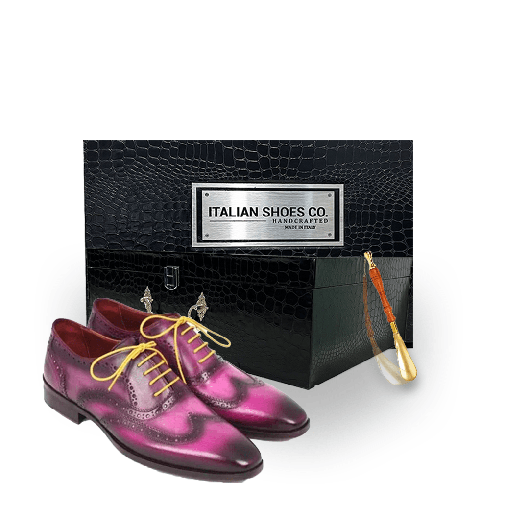 Wingtip Oxford Italian Leather Men Shoes with Yellow Laces