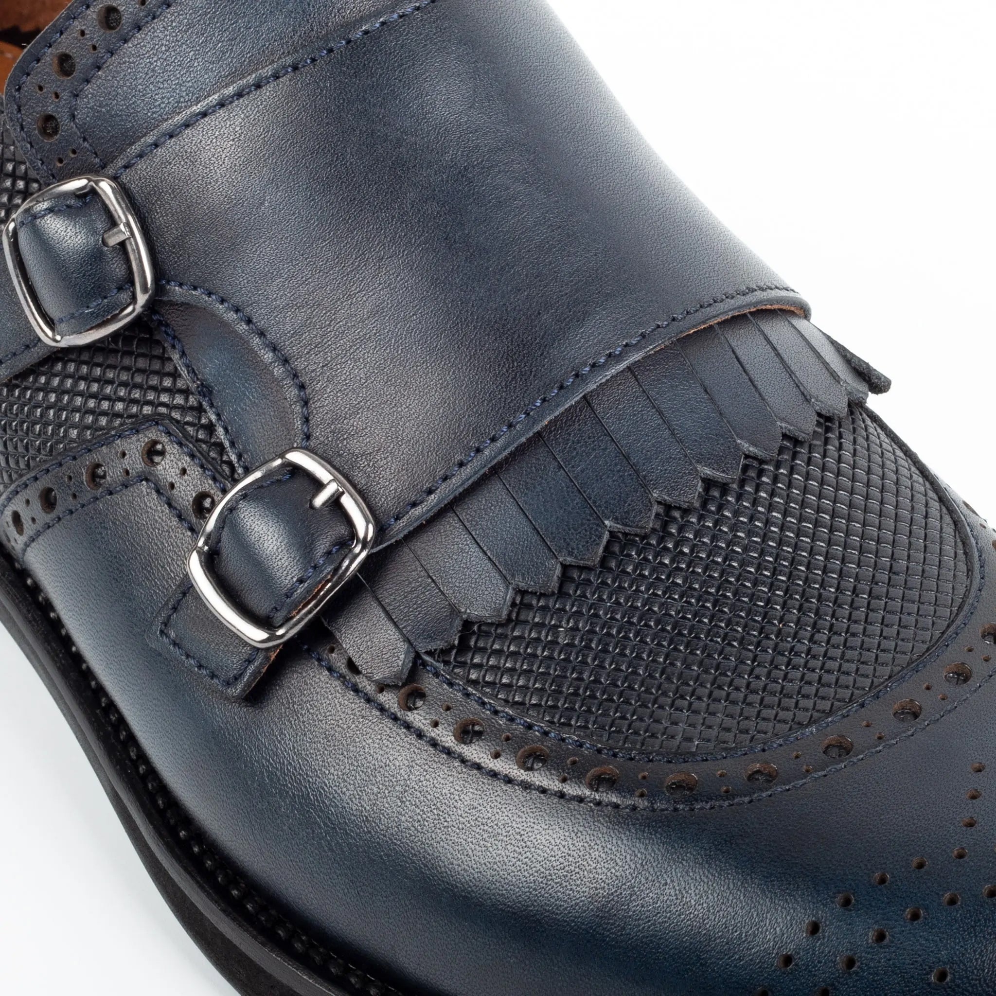 Navy Double Monk Strap Men's Shoes