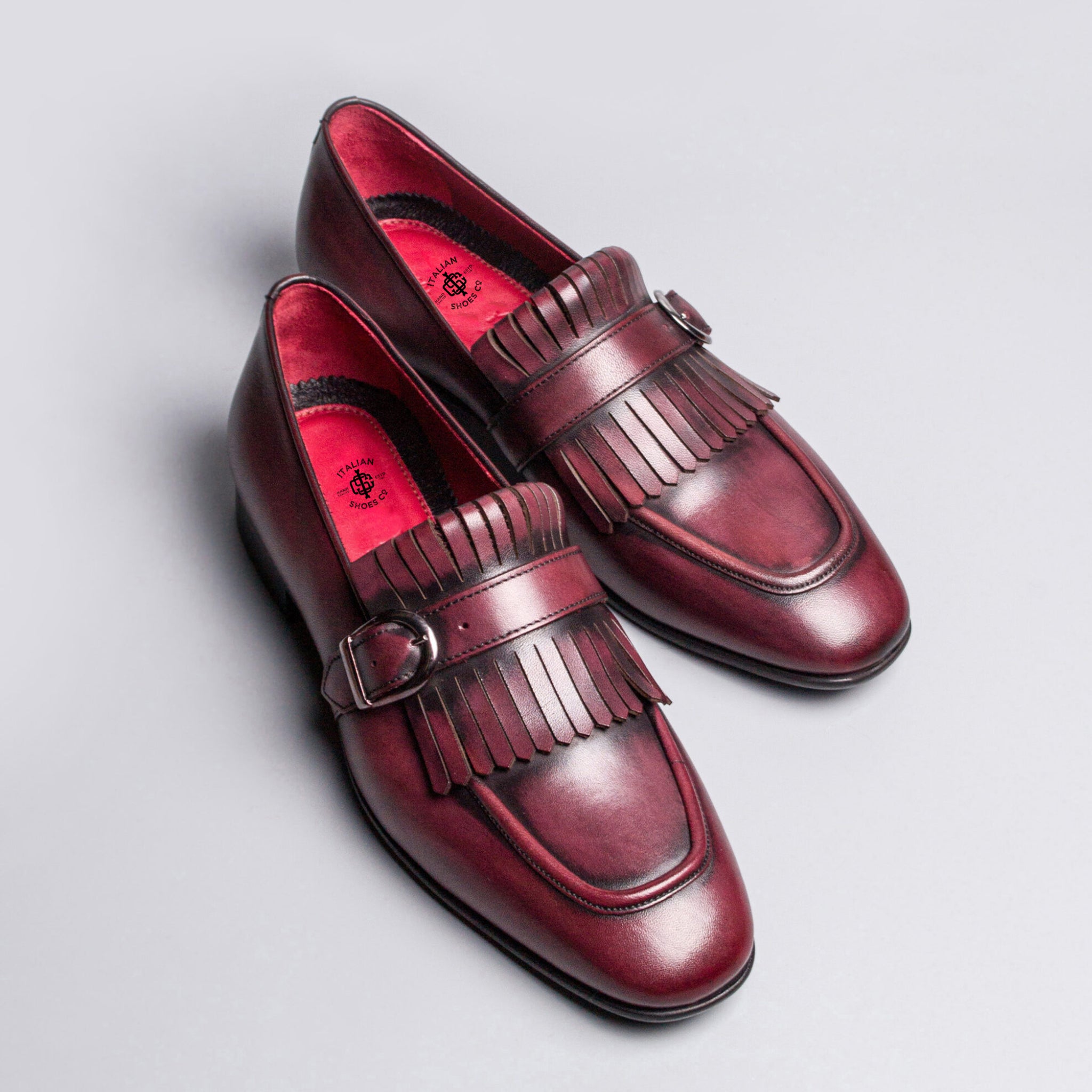 Wine Single Monk Strap Shoes