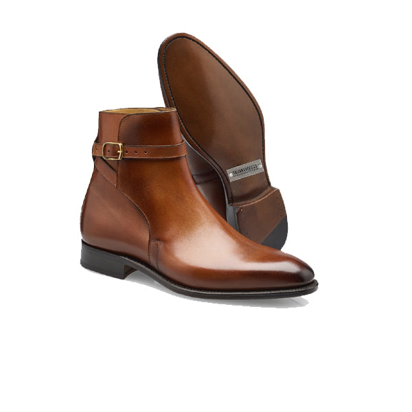 Classy Shiny Brown Italian Leather Around Buckle Strap Boots