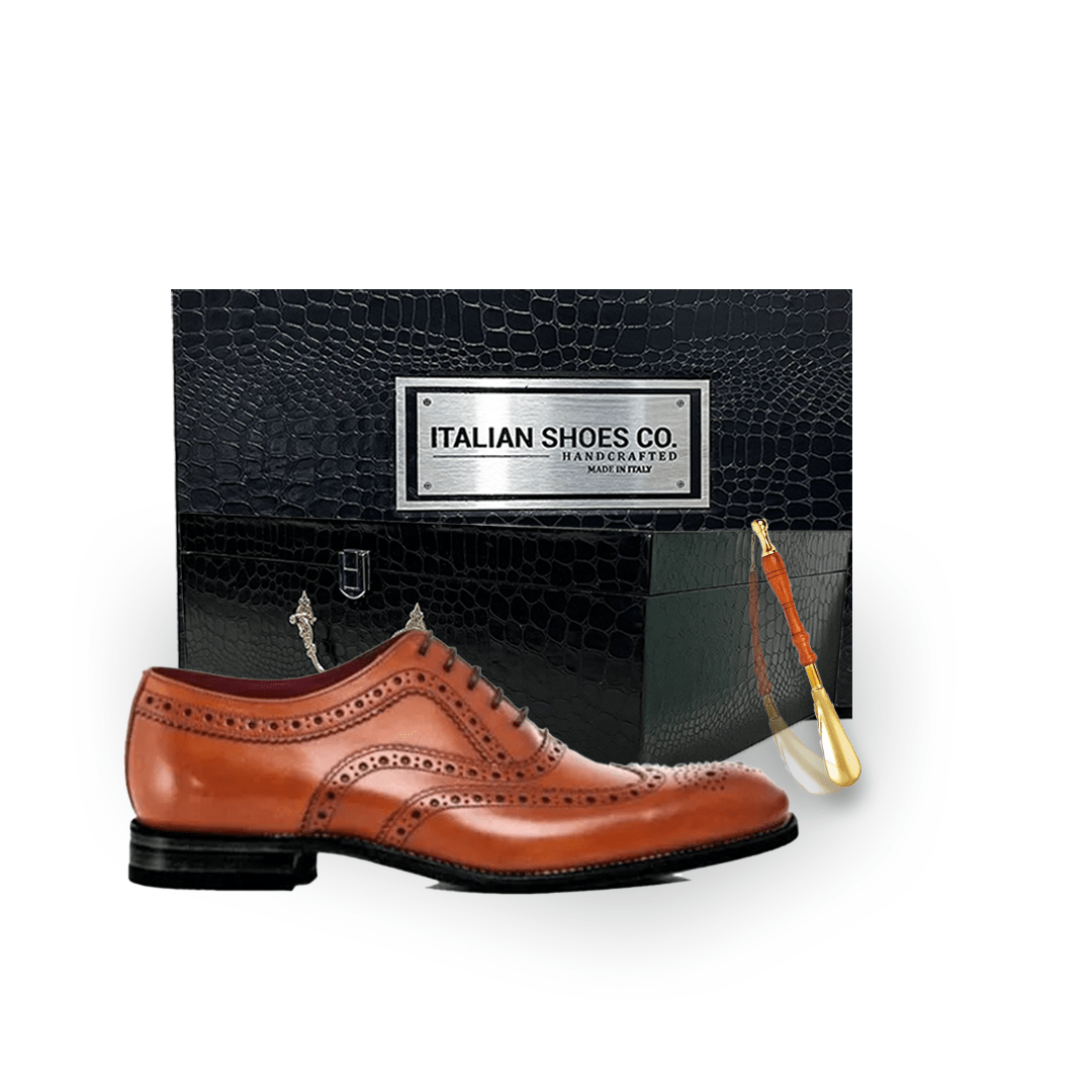 Wingtip Shiny Brown Leather Shoes