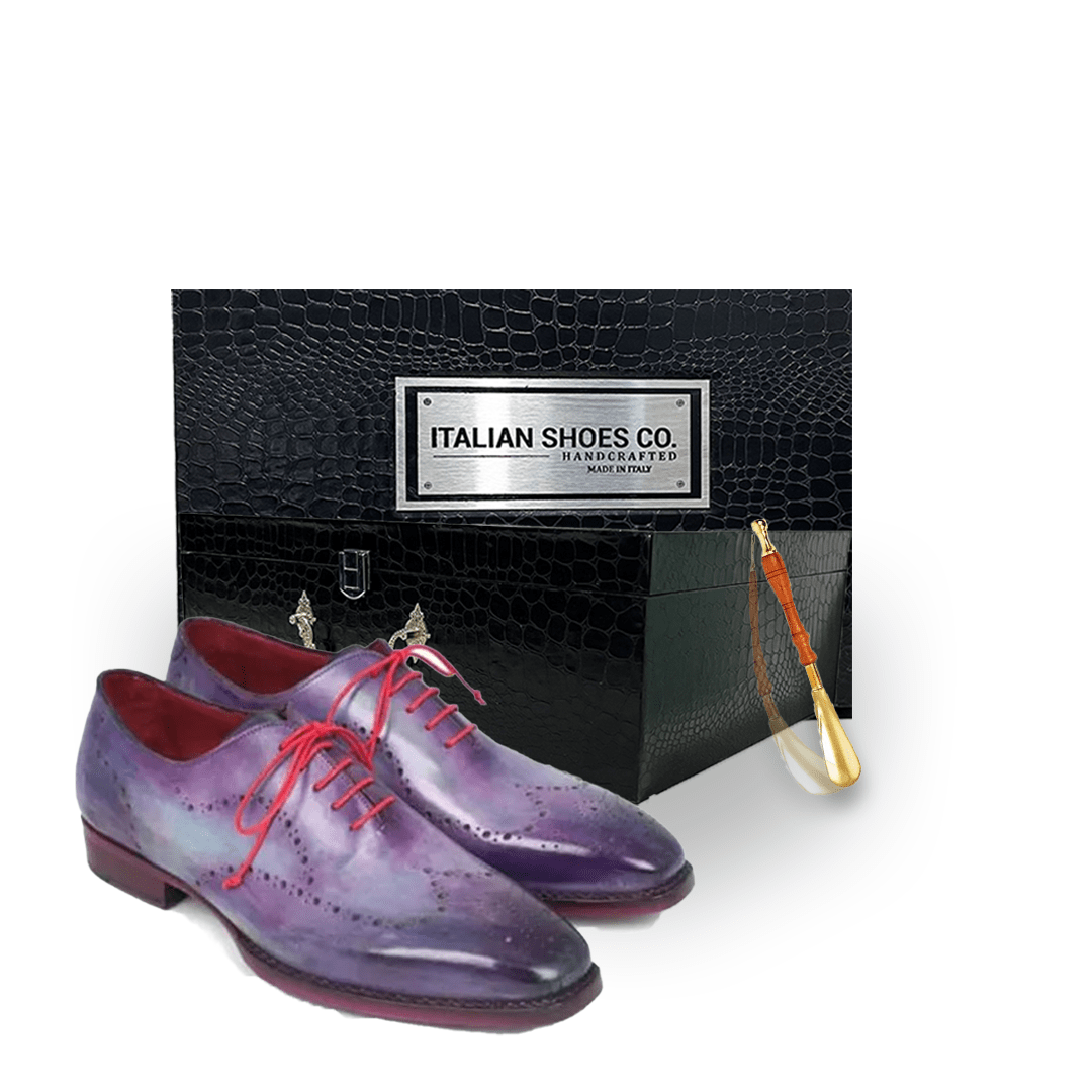 Wingtip Oxford Italian Leather Shoes with Red Laces