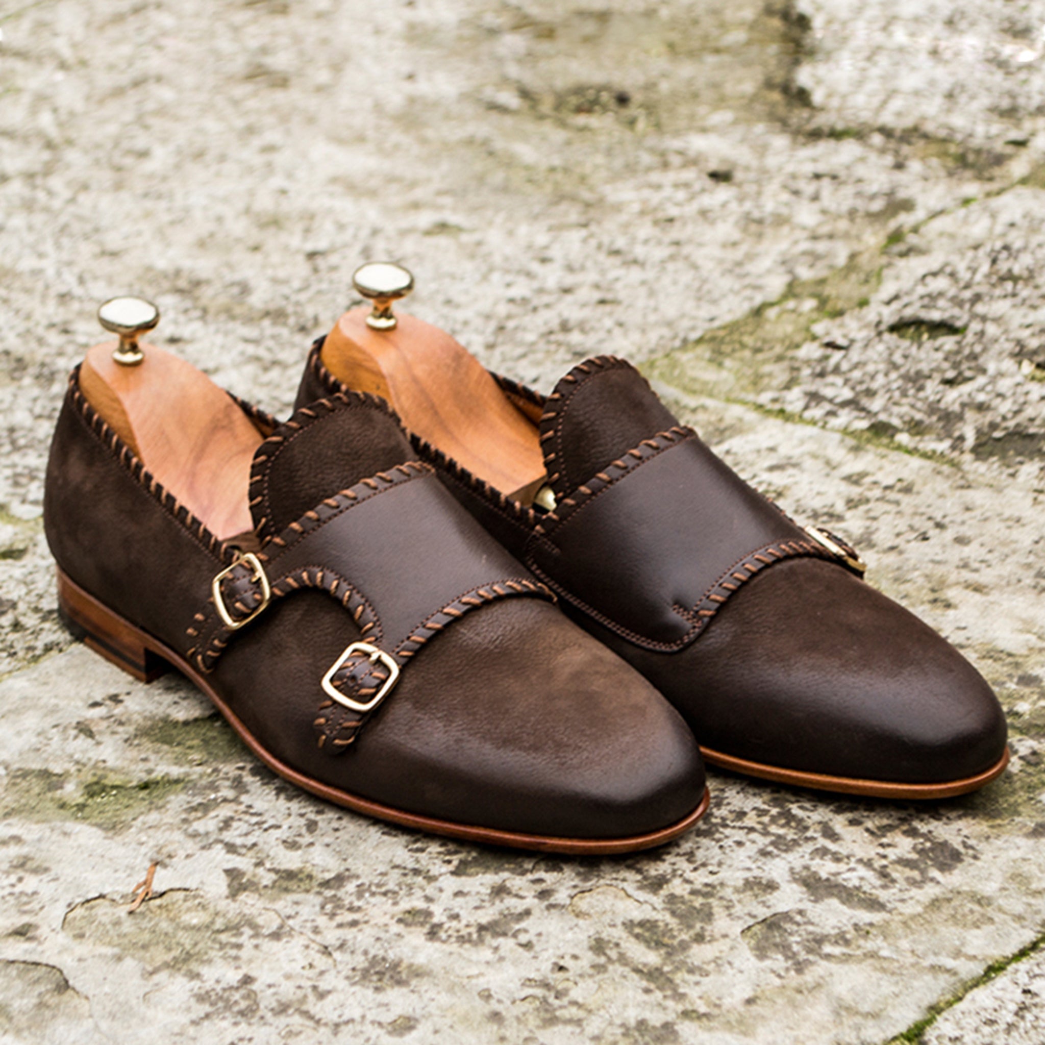 Woody Brown Double Monk Strap Men's Shoes