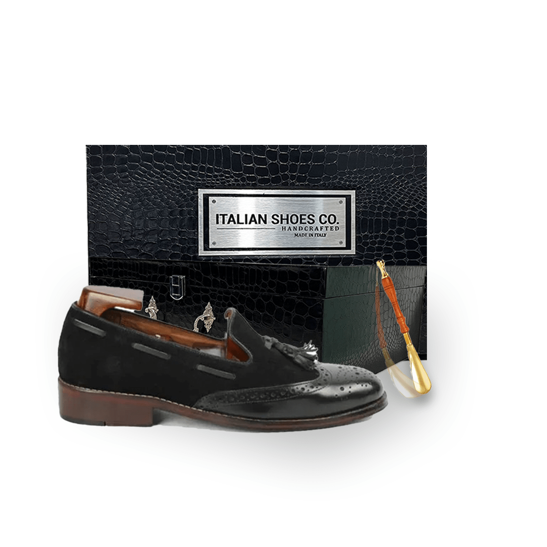 Tassel Suede Black Leather Loafer