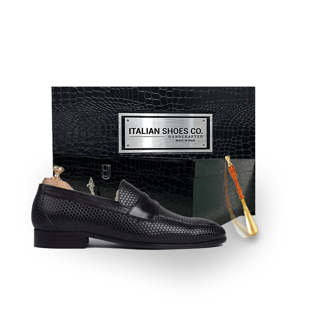 Penny Weaved Navy Blue Hand Colored Leather Loafer