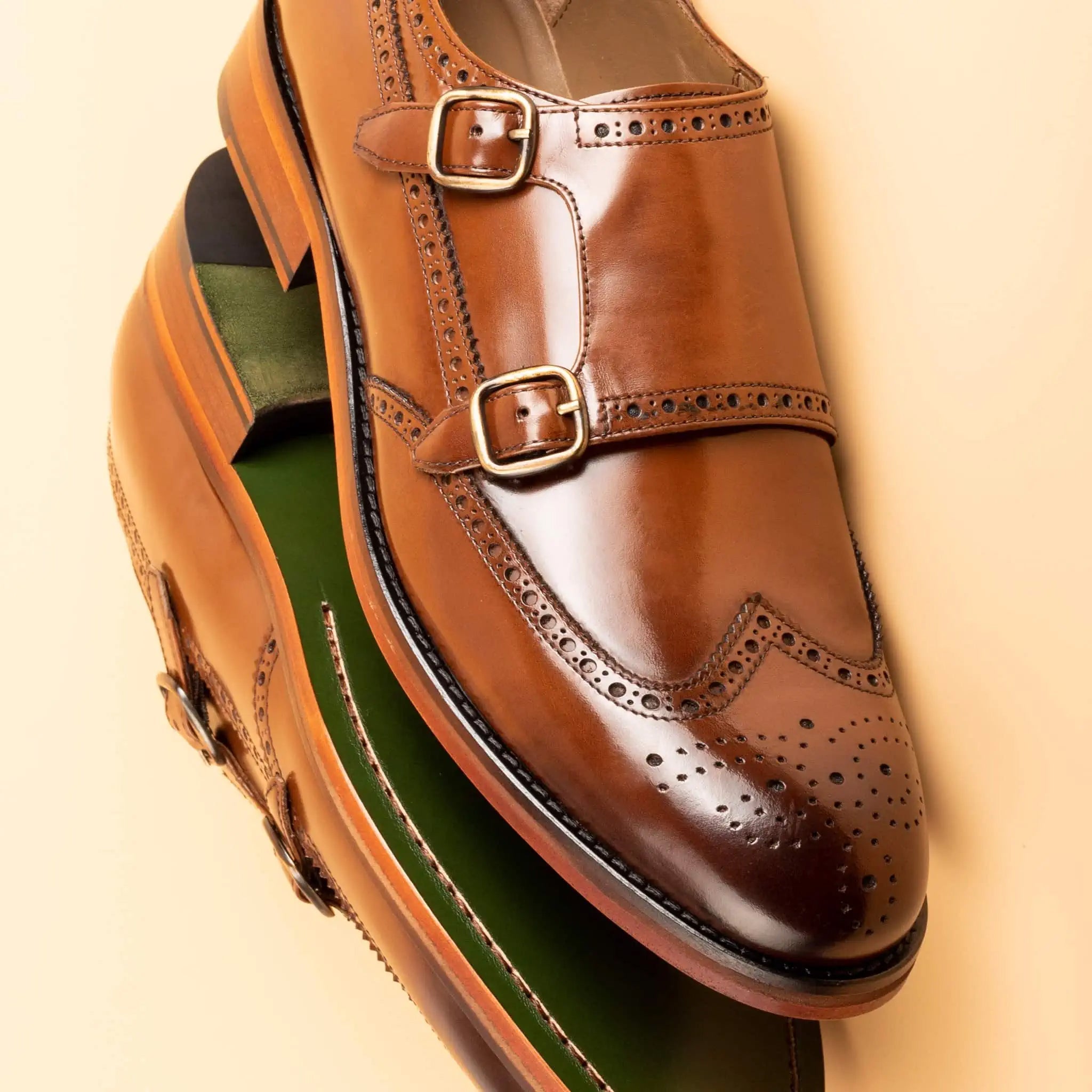 Tan Double Monk Strap Men's Shoes