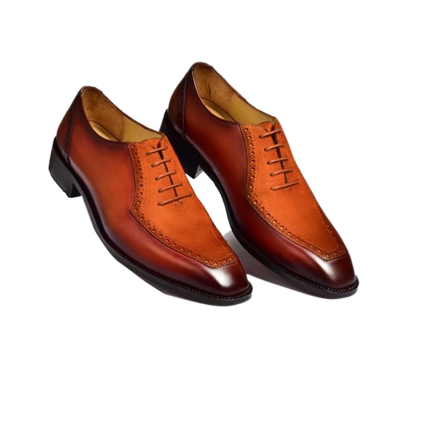 Oxford Lace up Brown Shoes Suede Upper with Patina Design