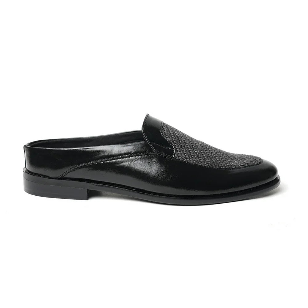 Half Mule Shoes - Black/Grey Leather