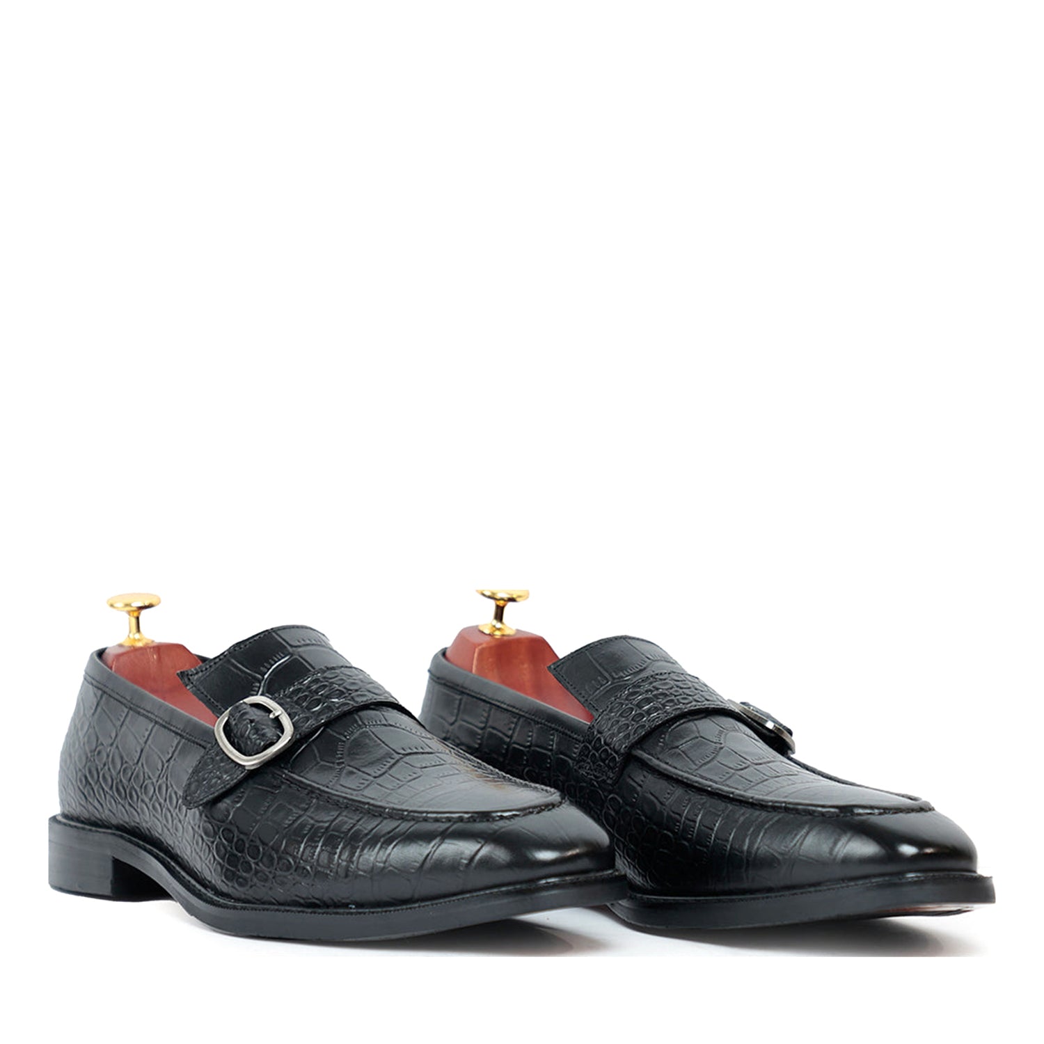 Azure Black Croco Monk Loafers