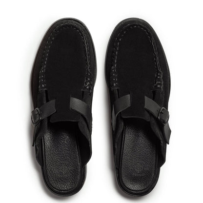 Men's Black Buckle-strap Mule