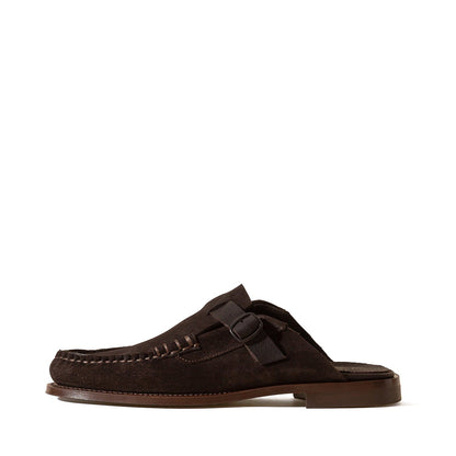 Men's Black Buckle-strap Mule