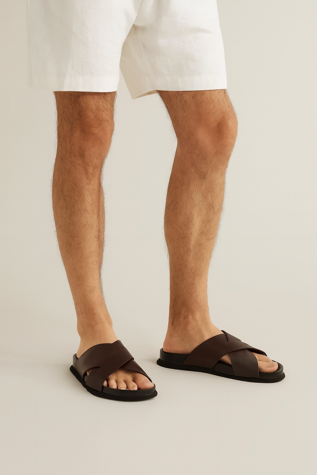 Dark brown sandals in leather