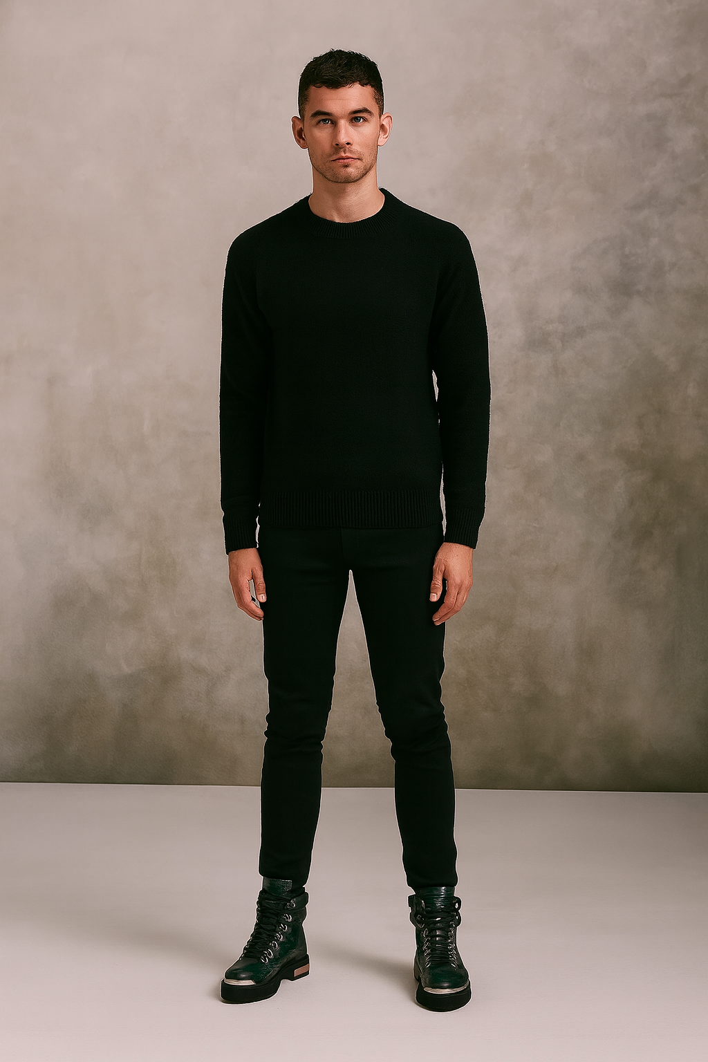 Croco Deep Cut Leather Lace-UP Ankle Boot Black