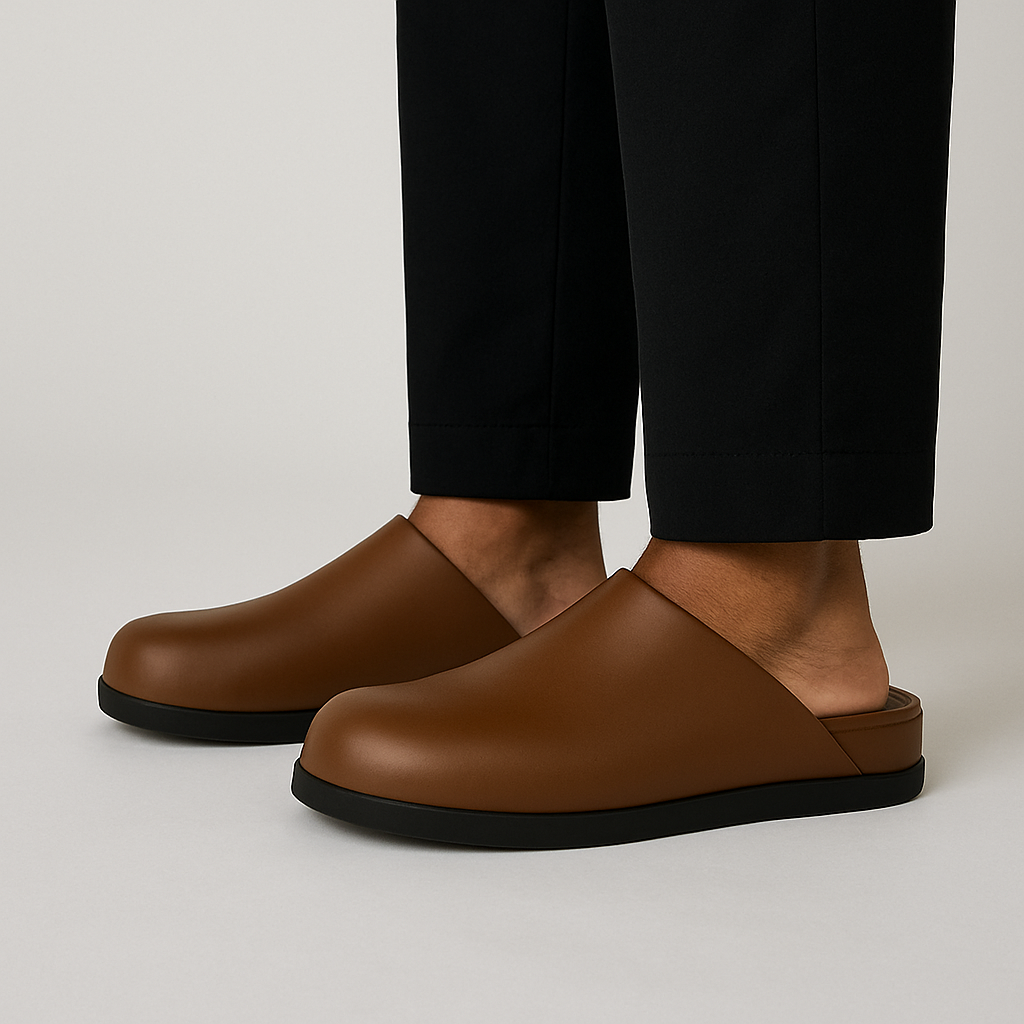 Black Leather Men Mule