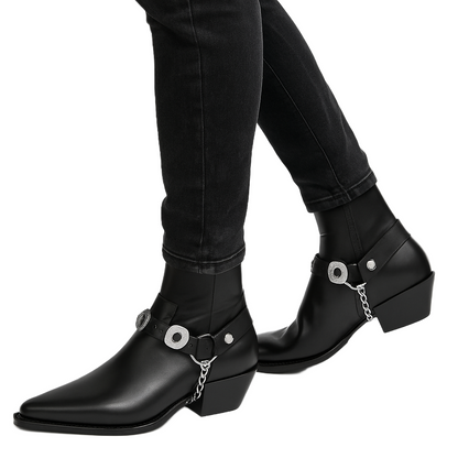 Luxury Leather Black Hybrid Chain Boot