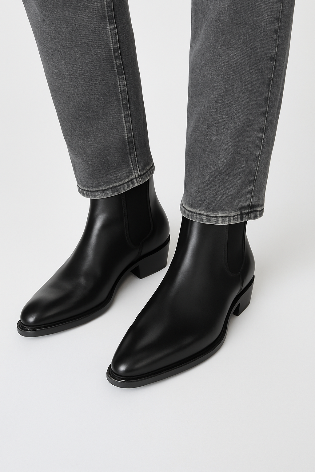 Side Zip Western Boot - Black Hand-Dyed Leather