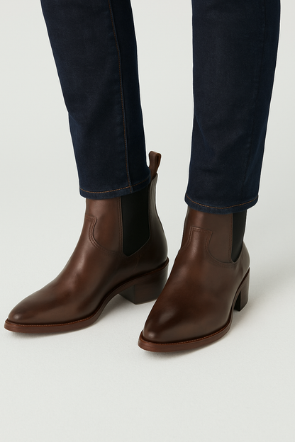 Side Zip Western Boot - Black Hand-Dyed Leather