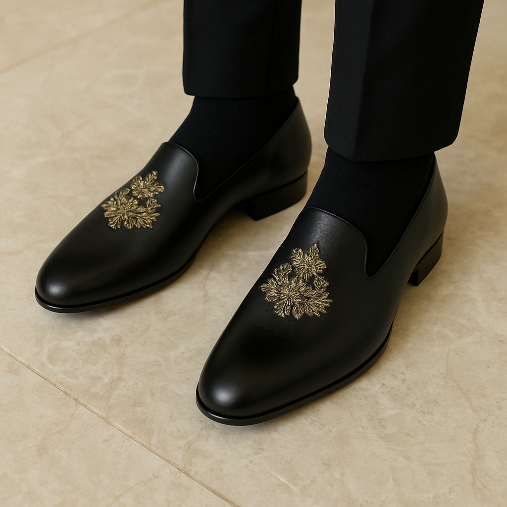 Men's Embroidered Round Toe Slip-on Mojaris