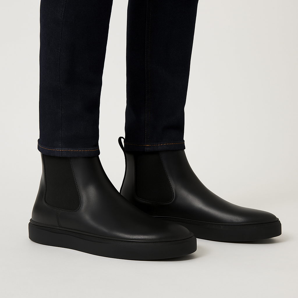 Classic Chelsea Round Toe Black Leather Ankle Boots