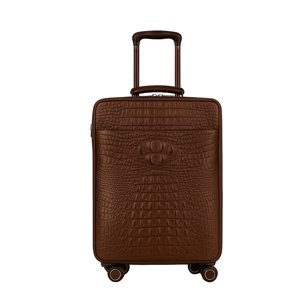 Premium Crocodile & Alligator Leather Brown Trolley Travel Bag