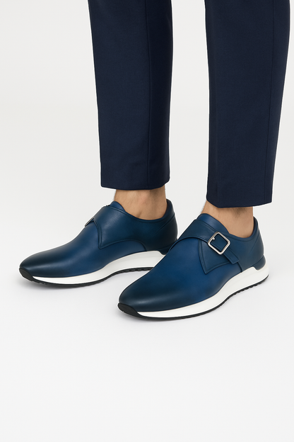 Blue Leather Men Sneaker