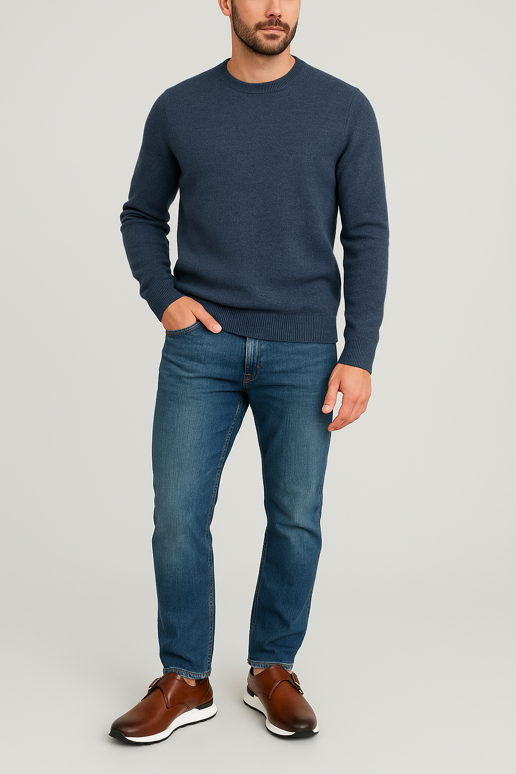 Blue Leather Men Sneaker