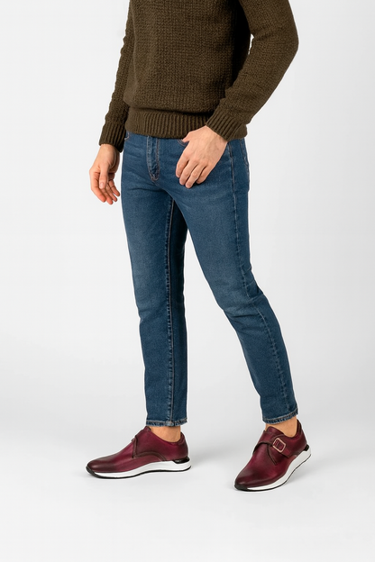 Blue Leather Men Sneaker