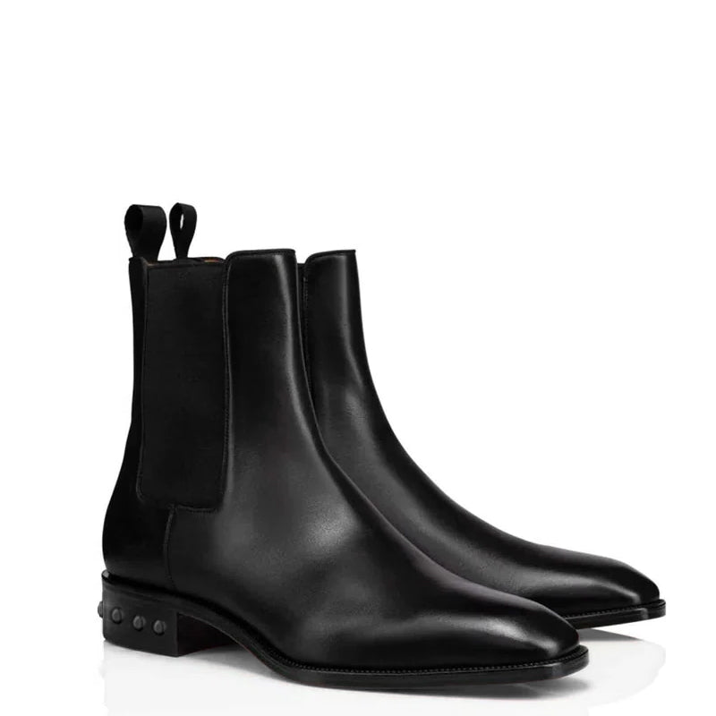 Coal Leather Metal Studded Chelsea Boots