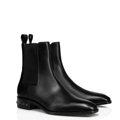 Coal Leather Metal Studded Chelsea Boots