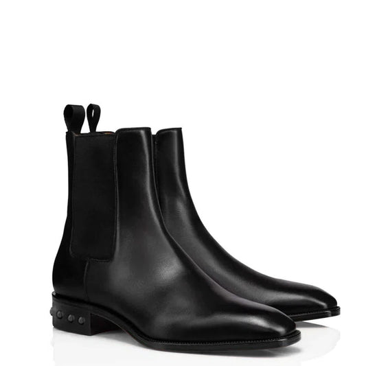 Coal Leather Metal Studded Chelsea Boots
