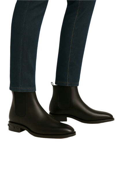 Coal Leather Metal Studded Chelsea Boots