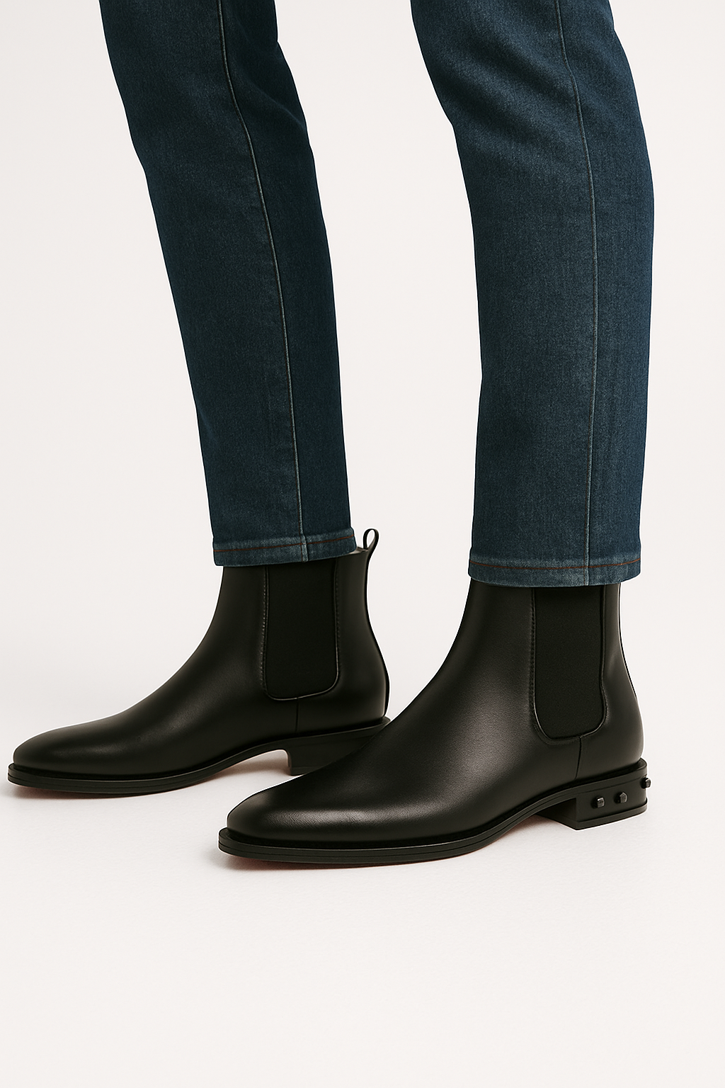Coal Leather Metal Studded Chelsea Boots