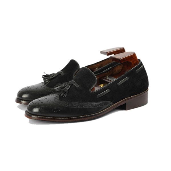 Tassel Suede Black Leather Loafer