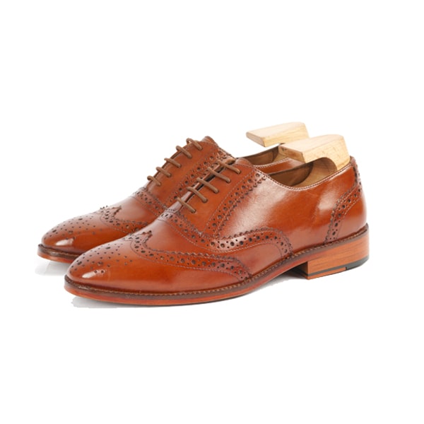 Wingtip Oxford Brogue Brown Hand Colored Leather Shoes