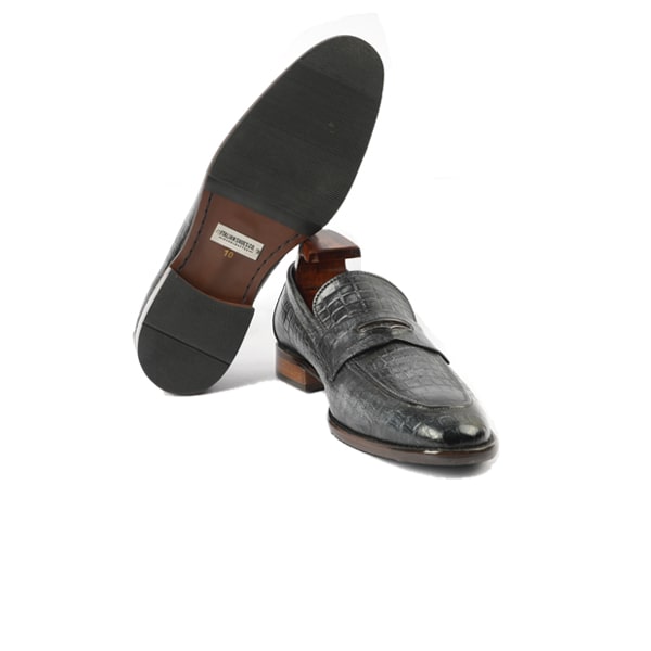 Embossed Matt Black Leather Penny Loafer