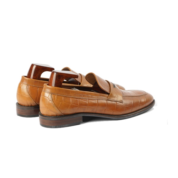Embossed Shade Brown Leather Penny Loafer
