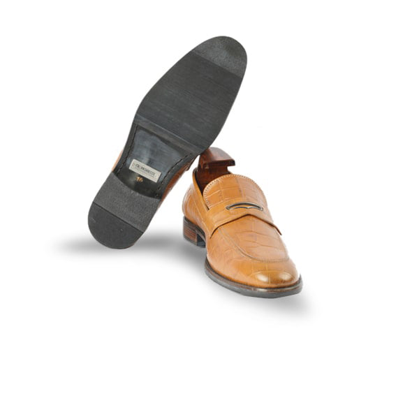 Embossed Shade Brown Leather Penny Loafer