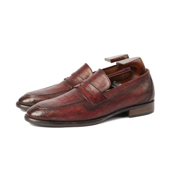 Embossed Burgundy Leather Penny Loafer