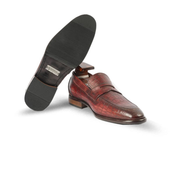 Embossed Burgundy Leather Penny Loafer